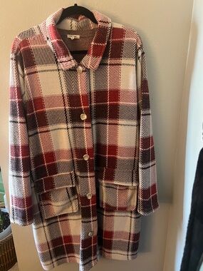 Maurices Red White and Black Plaid Coat